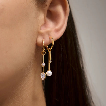 Pearl Drop Hoop Earrings — view 2