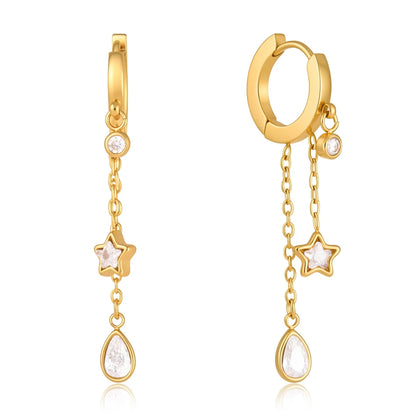 Star Drop Chain Huggie Earrings