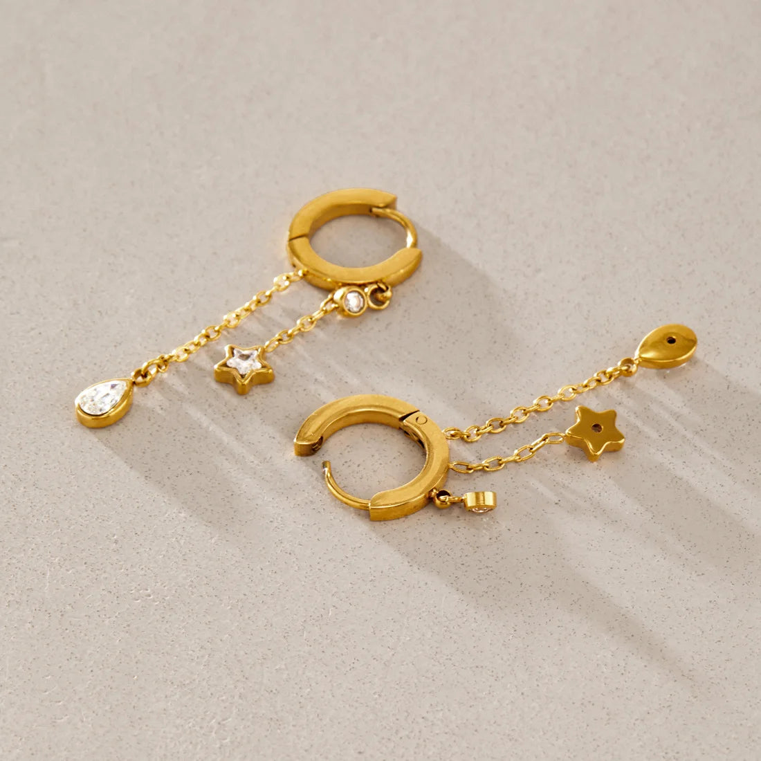 Star Drop Chain Huggie Earrings — view 2