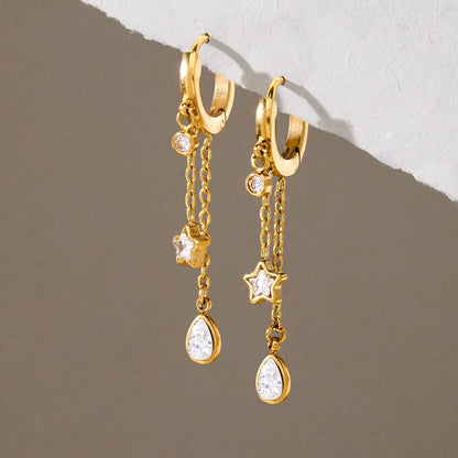 Star Drop Chain Huggie Earrings — view 3