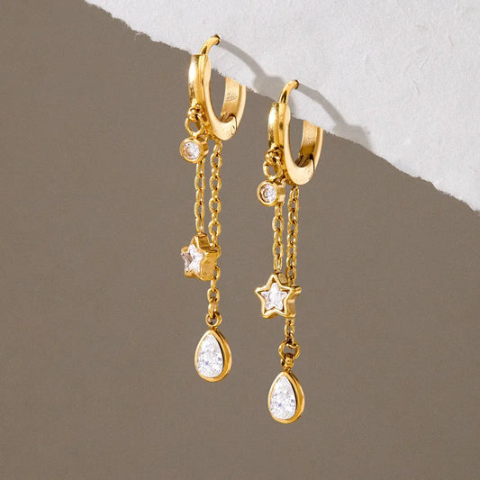 Star Drop Chain Huggie Earrings — view 3