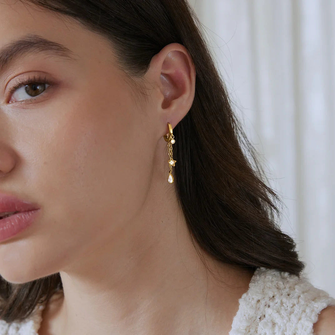 Star Drop Chain Huggie Earrings — view 4