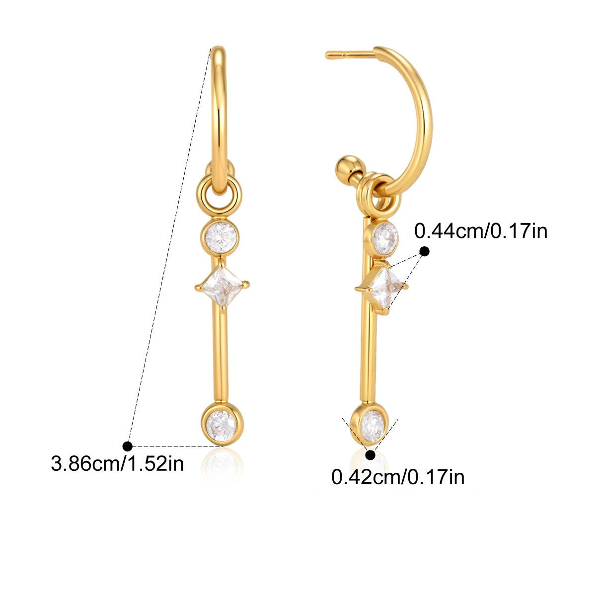 Pearl Drop Hoop Earrings — Square Crystal Drop · Gold