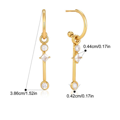 Pearl Drop Hoop Earrings — Square Crystal Drop · Gold