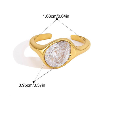Domed Band and Oval Cuff Rings — Oval Crystal Cuff · Gold