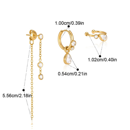 Bezel Station Drop Earrings — Bezel Station Drop(1set 3pcs)) · Gold