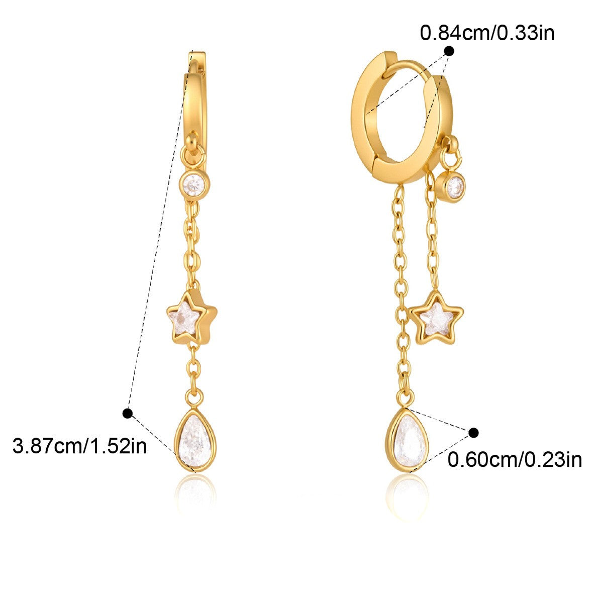 Star Teardrop Chain Dangle Earrings — Star Teardrop Chain Dangle · Gold