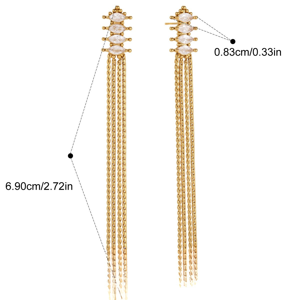 Crystal Chain Tassel Earrings — Stacked Crystal Chain Tassel · Gold