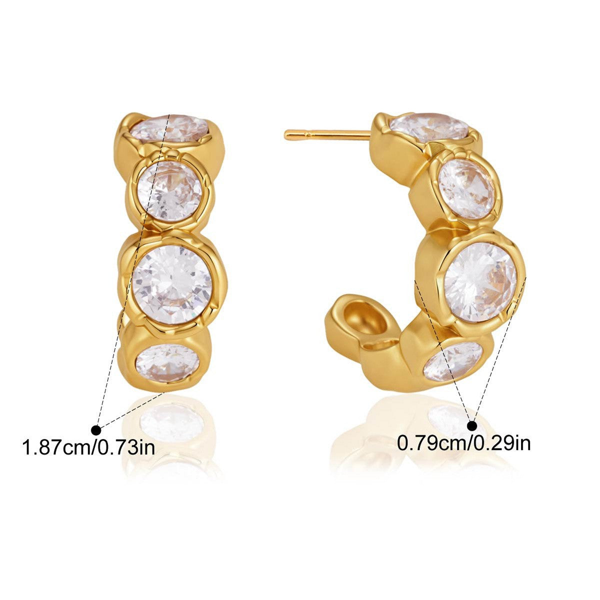 Oval CZ Chunky Huggie Earrings — Oval Stone Huggie · Gold
