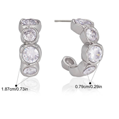 Oval CZ Chunky Huggie Earrings — Oval Stone Huggie · Silver