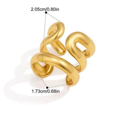 Chunky Sculptural Rings — Squiggle Wave Loop · Gold