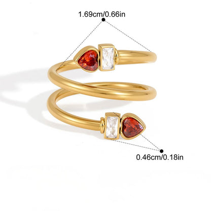 Geometric CZ Open Rings — Red Heart Baguette · Gold