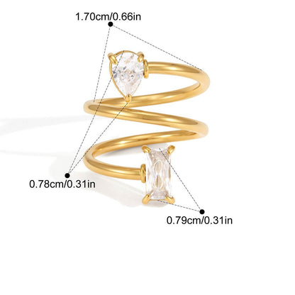 Geometric CZ Open Rings — Pear Baguette Spiral · Gold