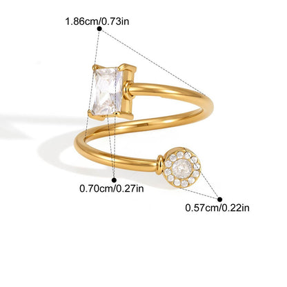 Geometric CZ Open Rings — Baguette Halo Spiral · Gold