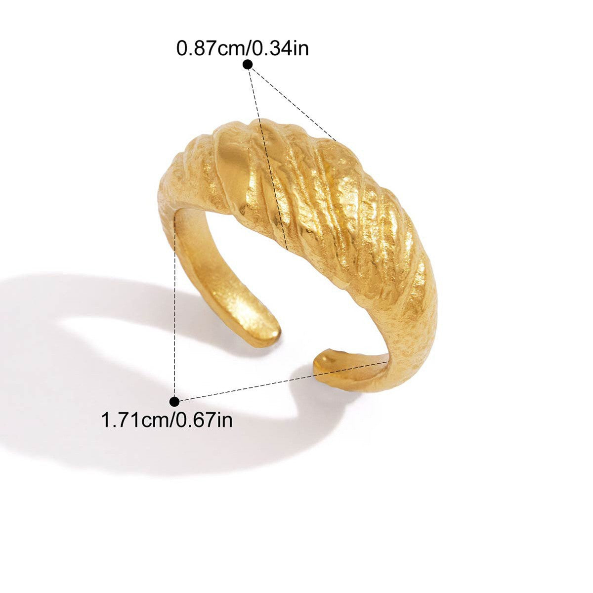 Chunky Bezel Ring — Ribbed Open Band · Gold