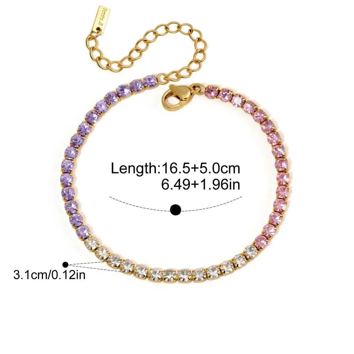 Minimal Link Bracelet — Rainbow Gradient Tennis · Gold