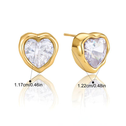 Chunky Bezel Stud Earrings — Heart Cut Bezel Stud · Gold