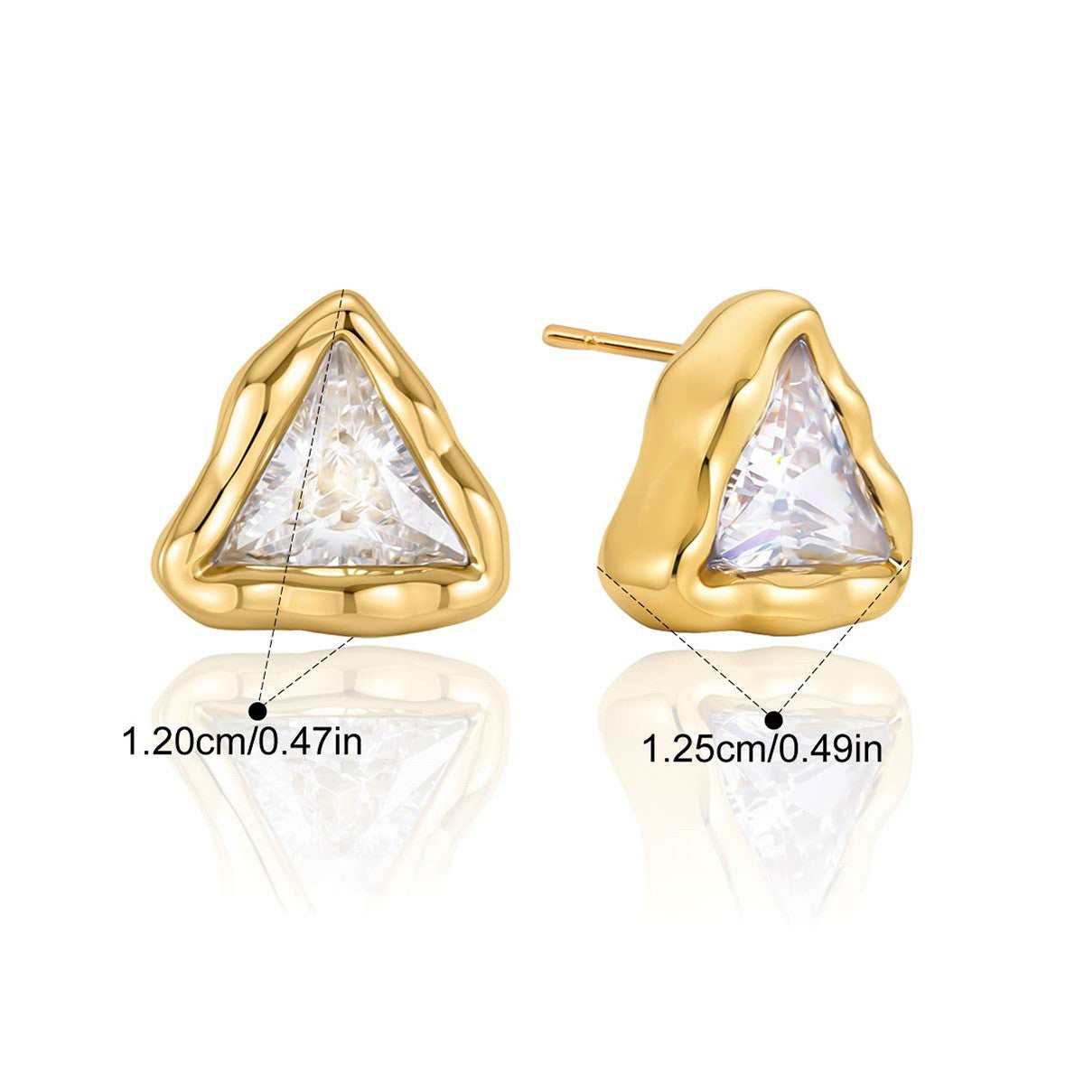 Chunky Bezel Stud Earrings — Trillion Cut Ripple Bezel · Gold