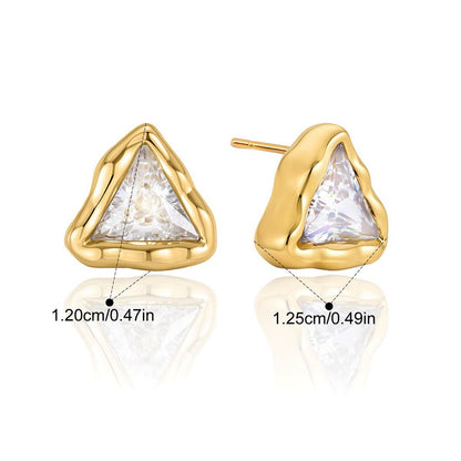 Chunky Bezel Stud Earrings — Trillion Cut Ripple Bezel · Gold