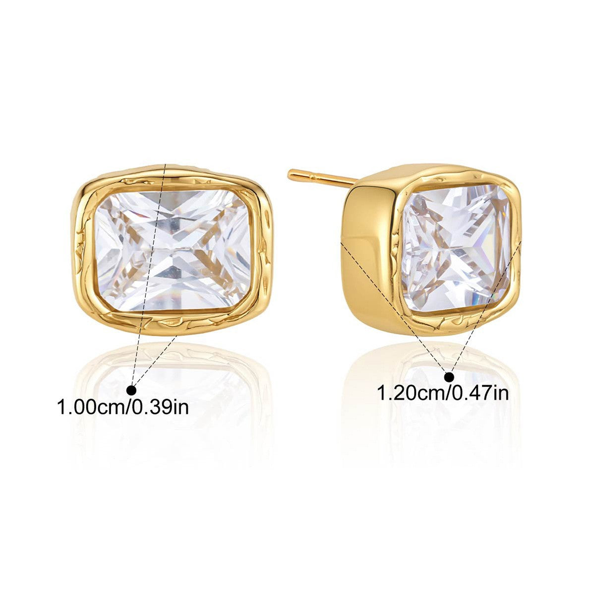 Chunky Bezel Stud Earrings — Cushion Cut Hammered Bezel · Gold