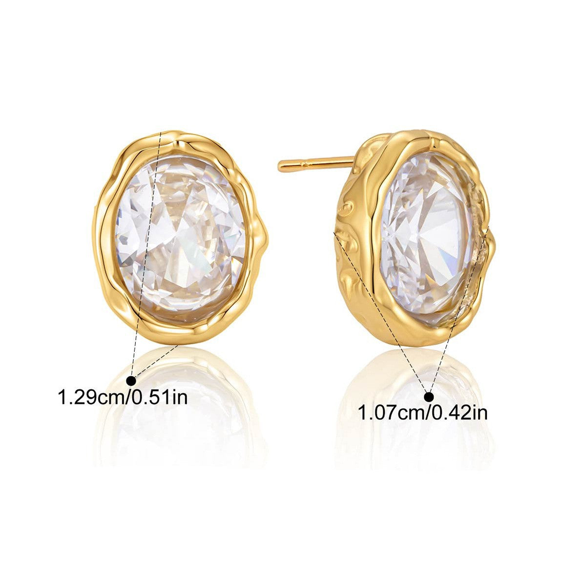 Chunky Bezel Stud Earrings — Oval Hammered Stud · Gold