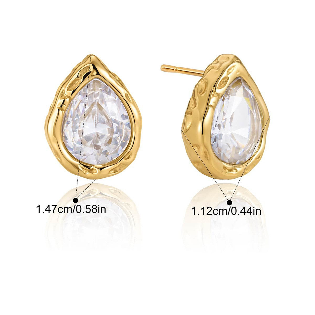 Chunky Bezel Stud Earrings — Pear Hammered Stud · Gold