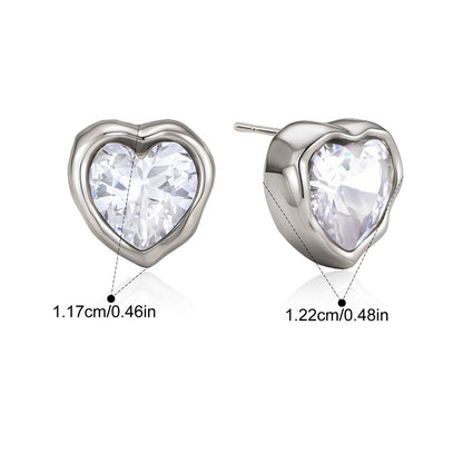Chunky Bezel Stud Earrings — Heart Bezel Stud · Silver