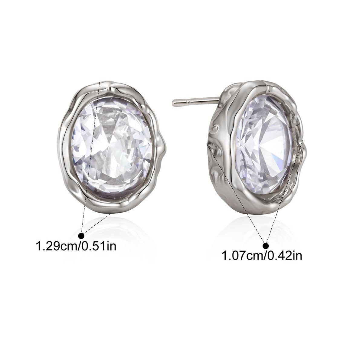 Chunky Bezel Stud Earrings — Oval Molten Stud · Silver