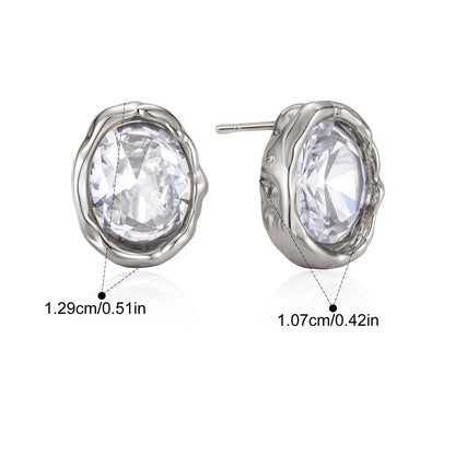 Chunky Bezel Stud Earrings — Oval Molten Stud · Silver