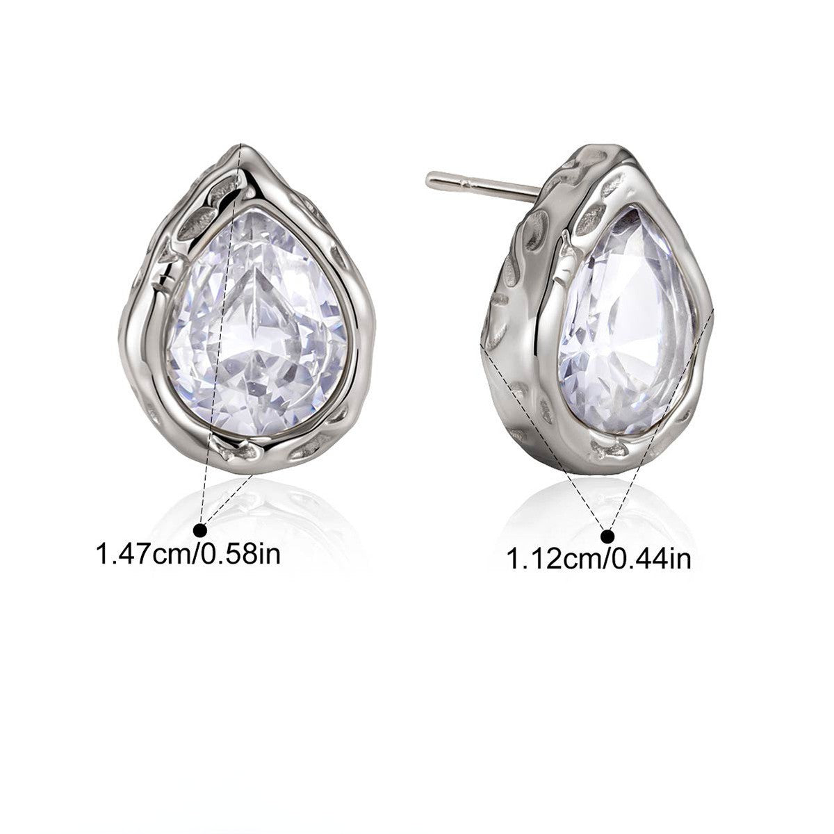 Chunky Bezel Stud Earrings — Hammered Pear Stud · Silver