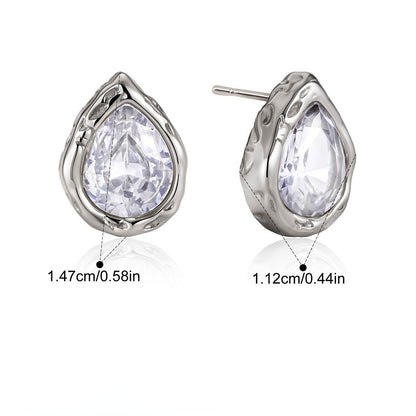 Chunky Bezel Stud Earrings — Hammered Pear Stud · Silver