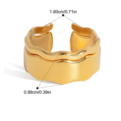 Multi Cut CZ Ring — Wavy Open Cuff · Gold