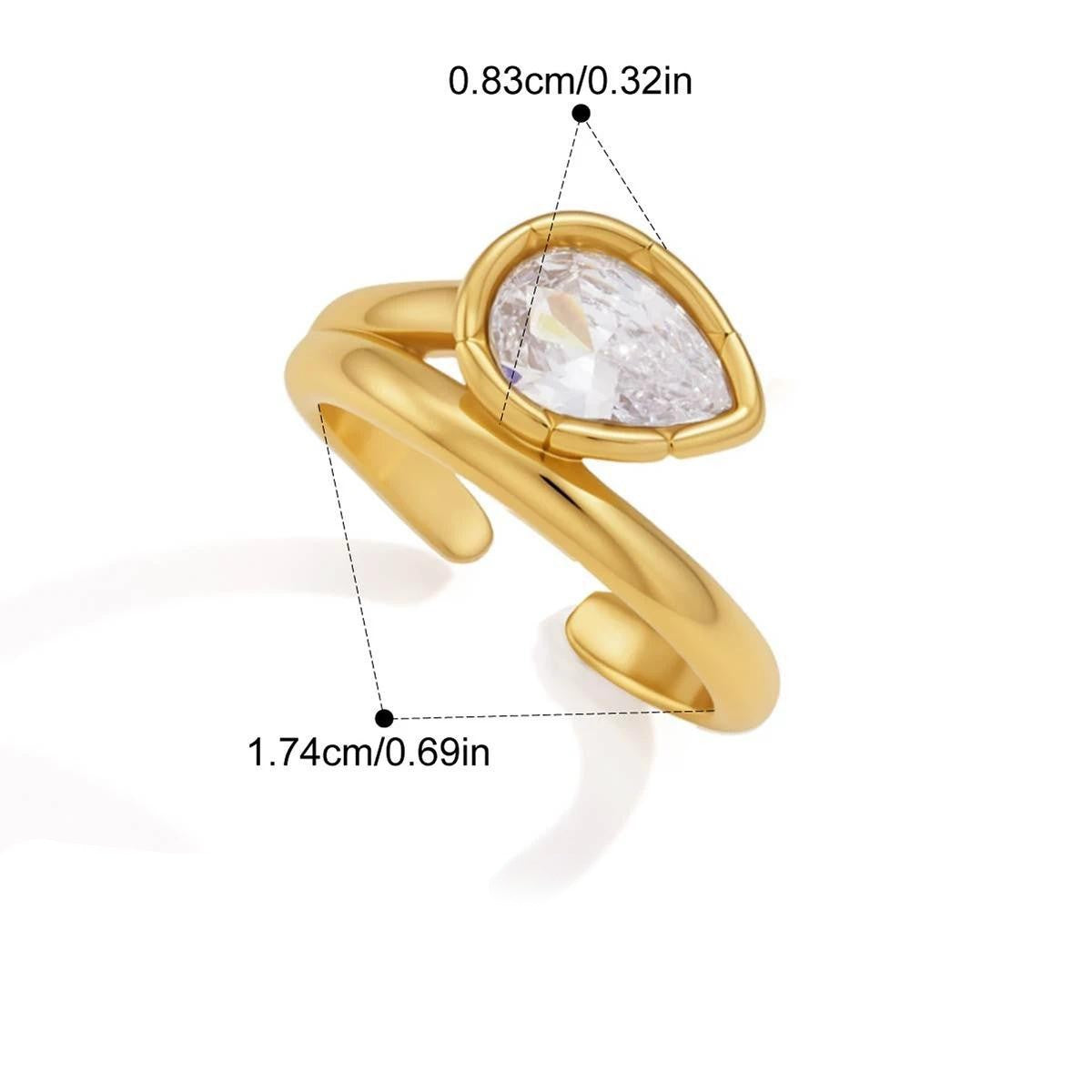 Multi Cut CZ Ring — Pear Bezel Solitaire · Gold