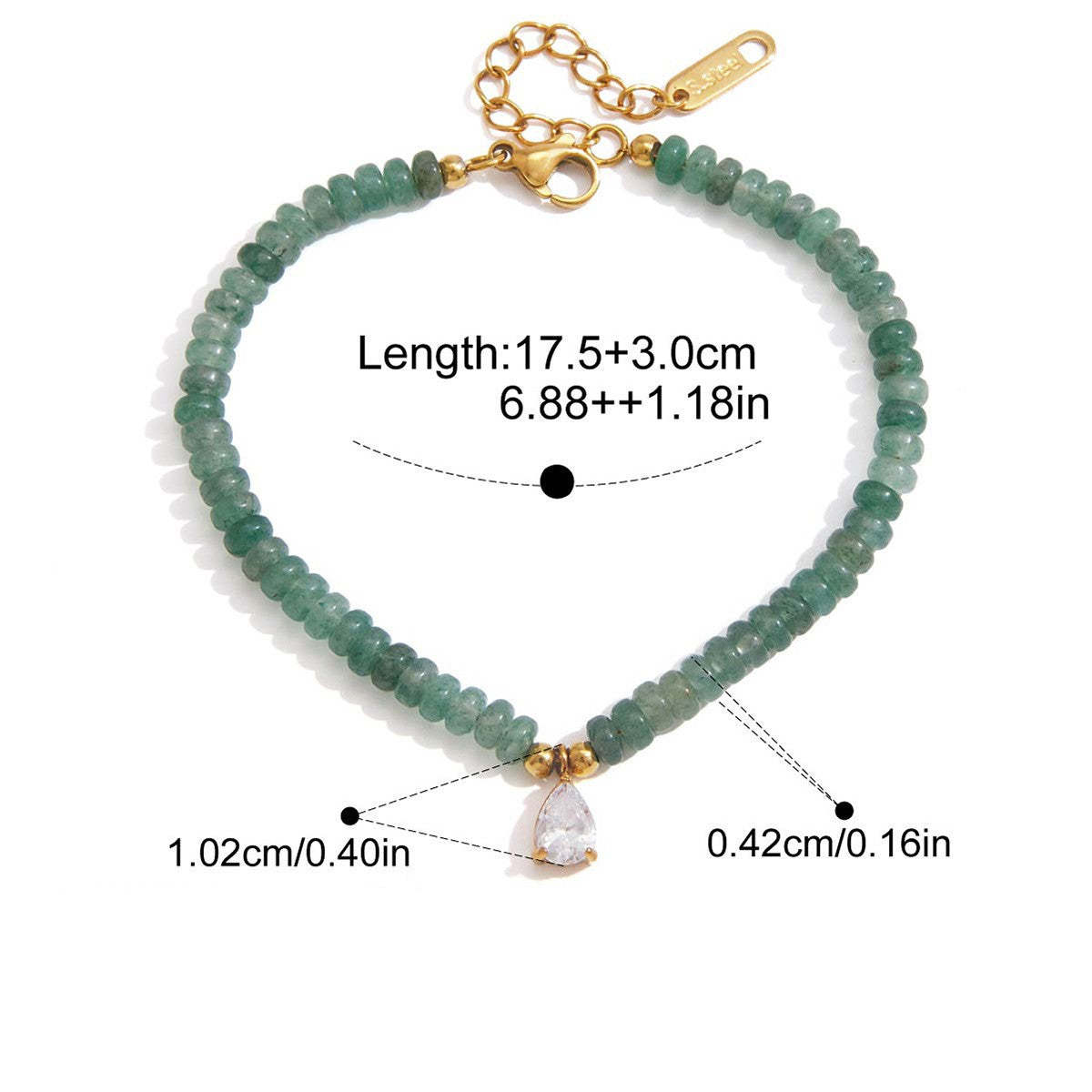Celestial Charm Natural Stone Bracelet — Green Pear · Gold