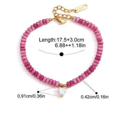 Celestial Charm Natural Stone Bracelet — Pink Heart · Gold