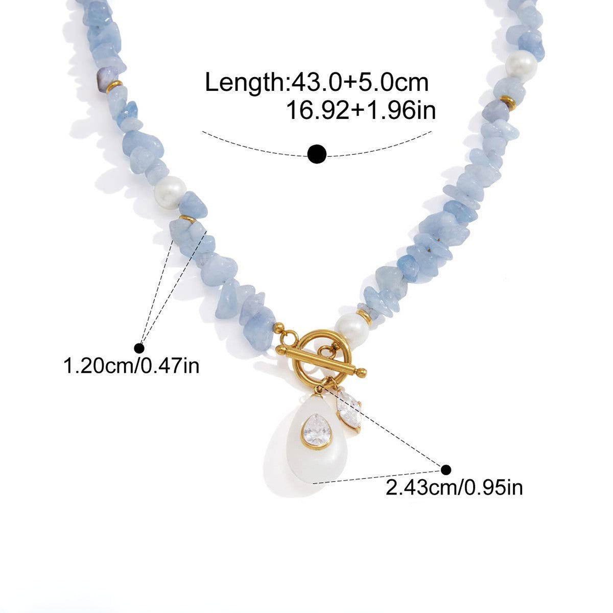Celestial Bead Pendant Necklace — Blue Bead Teardrop Toggle · Gold
