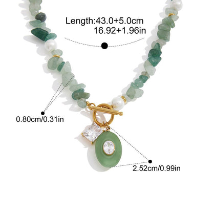 Celestial Bead Pendant Necklace — Green Bead Square Disc · Gold