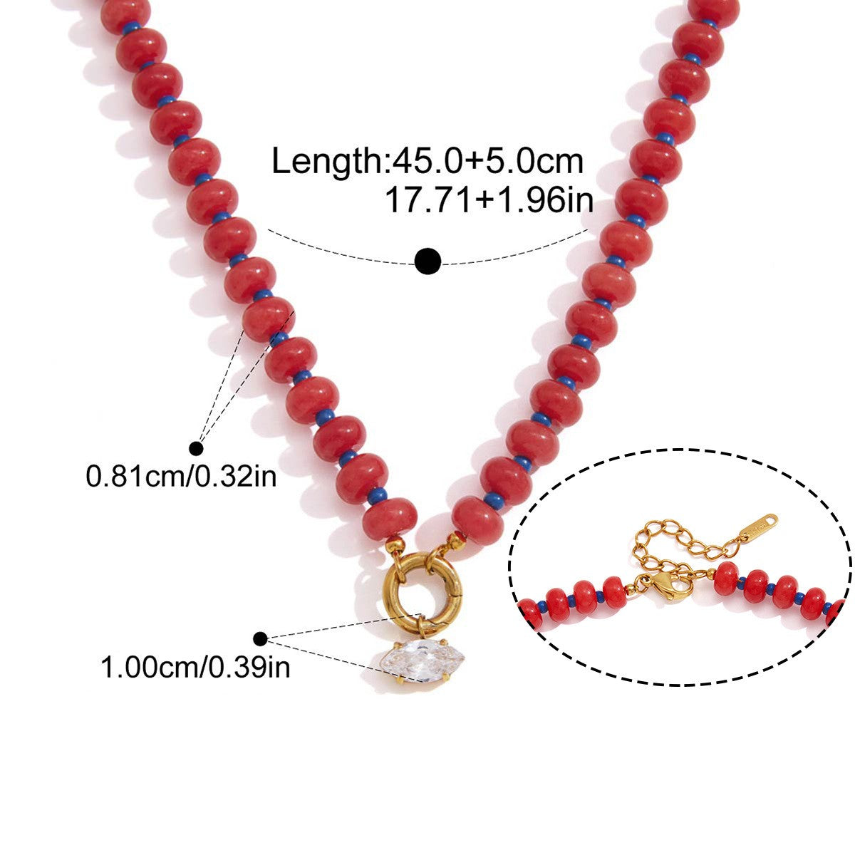 Two Tone Drop Necklace — Red Beaded Crystal Drop · Gold