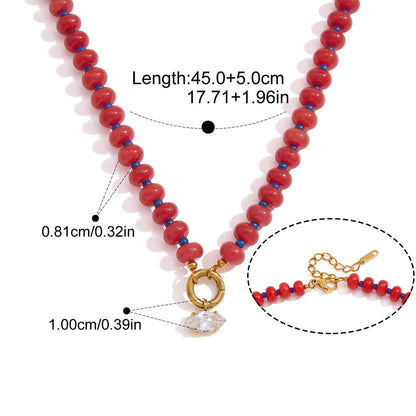 Two Tone Drop Necklace — Red Beaded Crystal Drop · Gold