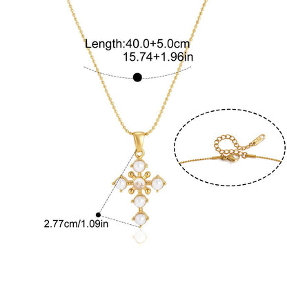 Celestial Star Pendant Necklace — Pearl Cross Pendant · Gold