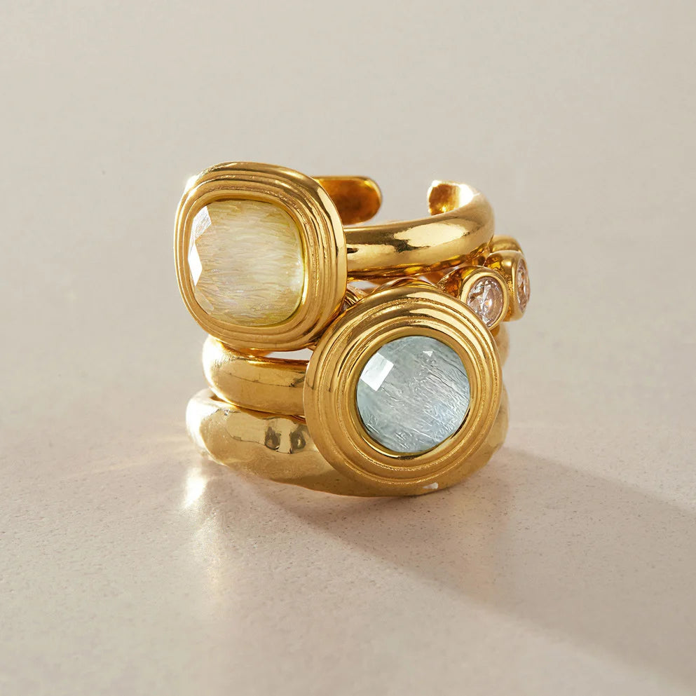Vintage Concentric Shell Bezel Ring