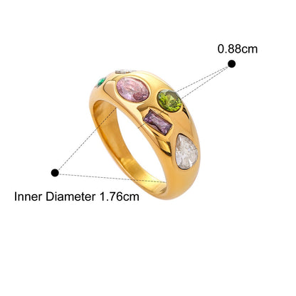 Y2K Enamel Chunky Ring — Mixed Shape Bezel · Gold