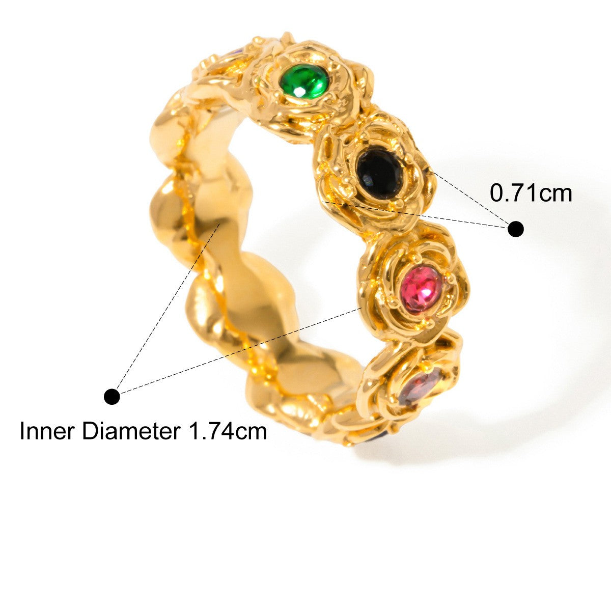 Y2K Enamel Chunky Ring — Floral Raised Bezel · Gold