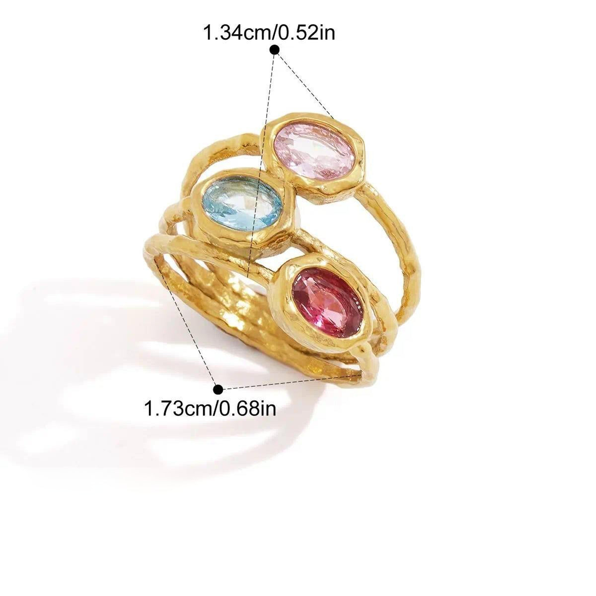 Y2K Enamel Chunky Ring — Triple Oval Bezel · Gold