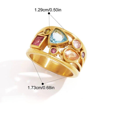 Y2K Enamel Chunky Ring — Mixed Cut Cluster · Gold