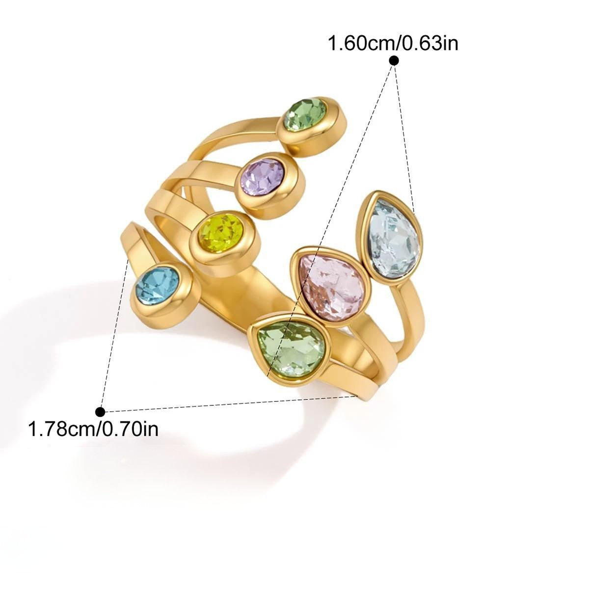 Y2K Enamel Chunky Ring — Adjustable Crossover Multicolor · Gold
