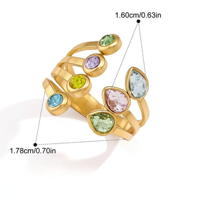 Y2K Enamel Chunky Ring — Adjustable Crossover Multicolor · Gold
