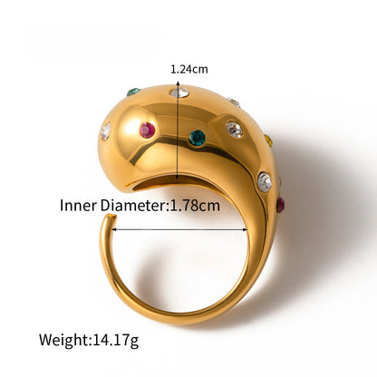 Y2K Enamel Chunky Ring — Chunky Crystal Dome · Gold