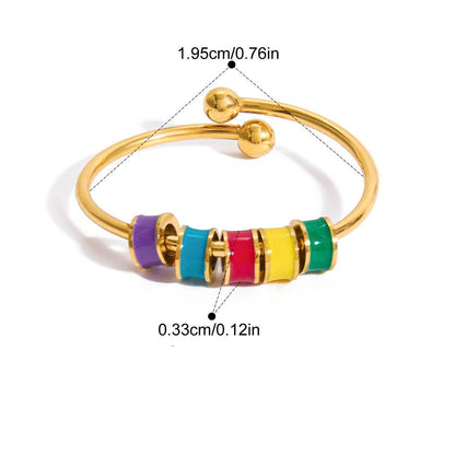 Y2K Enamel Chunky Ring — Rainbow Enamel Adjustable · Gold