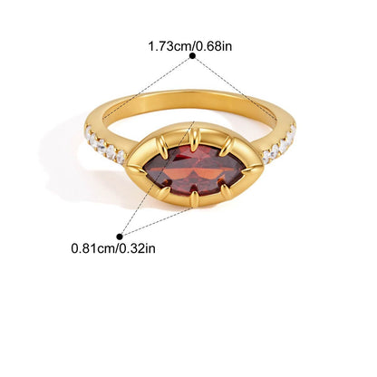 Vintage Geometric Prong Ring — Marquise Red Pave · Gold